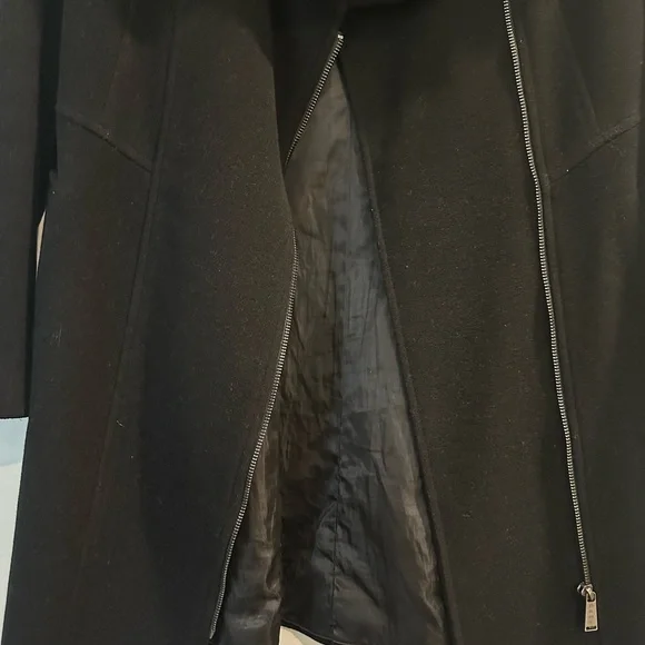 DKNY Black Pea Coat with Faux Fur Collar - Picture 3 of 5